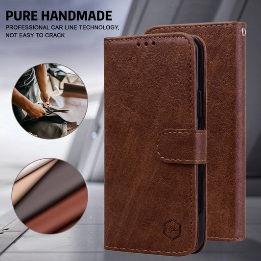 For iPhone 16 Skin Feeling Oil Leather Texture PU + TPU Phone Case(Brown) by buy2fix