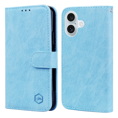 For iPhone 16 Skin Feeling Oil Leather Texture PU + TPU Phone Case(Light Blue) - iPhone 16 Cases by buy2fix | Online Shopping UK | buy2fix