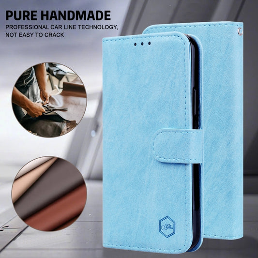 For iPhone 16 Skin Feeling Oil Leather Texture PU + TPU Phone Case(Light Blue) by buy2fix
