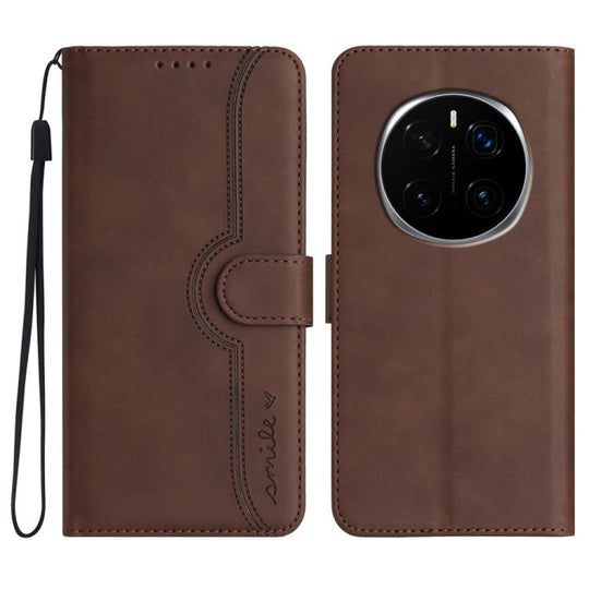 For Honor Magic7 Pro Heart Pattern Skin Feel Leather Phone Case(Brown)