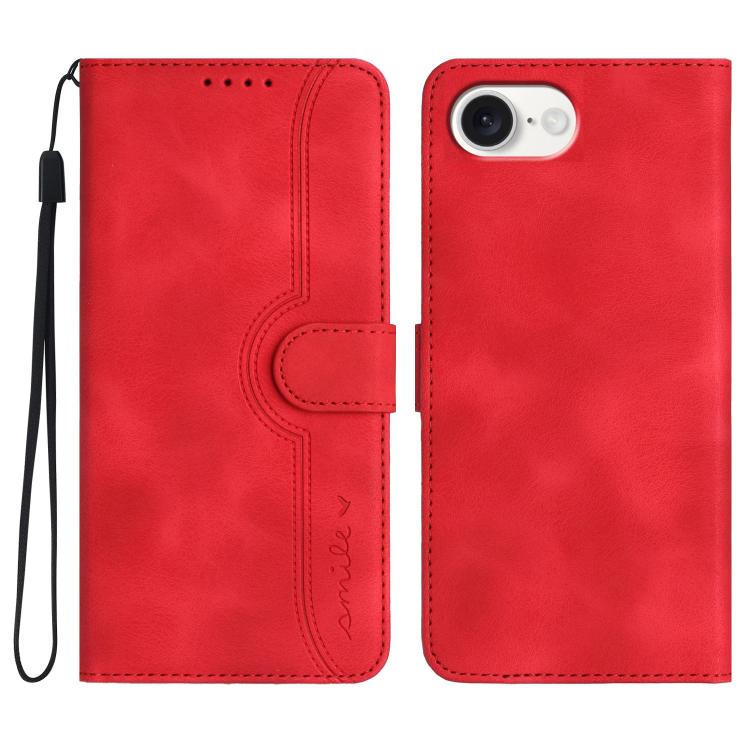 For iPhone 16e Heart Pattern Skin Feel Leather Phone Case(Red) by buy2fix