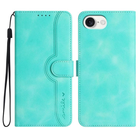 For iPhone 16e Heart Pattern Skin Feel Leather Phone Case(Light Blue) by buy2fix