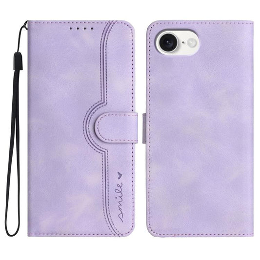 For iPhone 16e Heart Pattern Skin Feel Leather Phone Case(Purple) by buy2fix