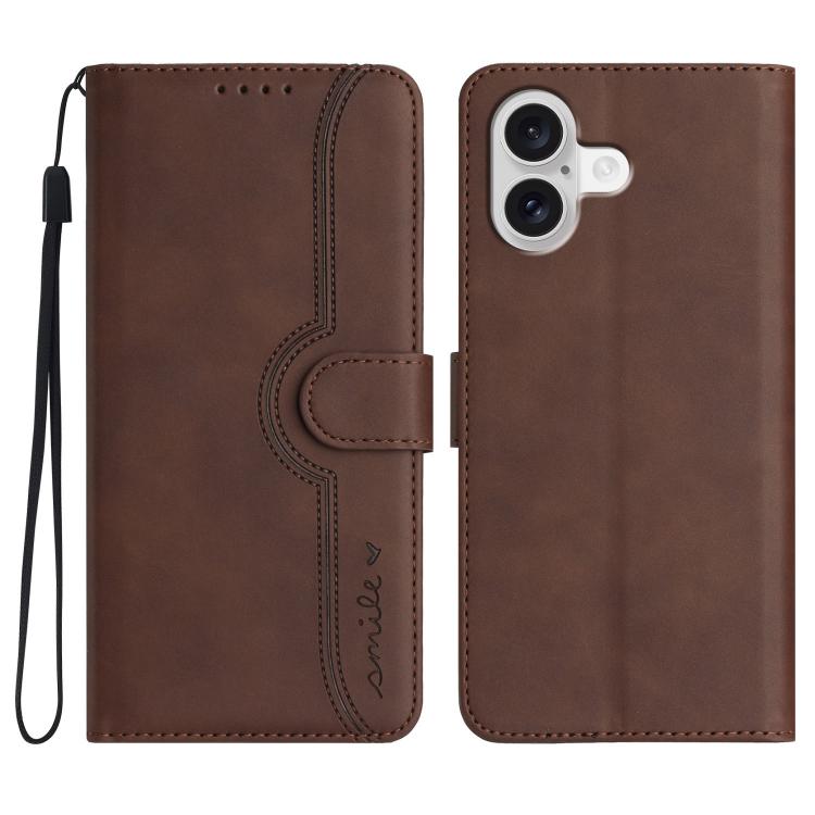 For iPhone 17 Heart Pattern Skin Feel Leather Phone Case(Brown) - iPhone 17 Cases by buy2fix | Online Shopping UK | buy2fix