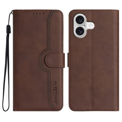 For iPhone 17 Heart Pattern Skin Feel Leather Phone Case(Brown) - iPhone 17 Cases by buy2fix | Online Shopping UK | buy2fix