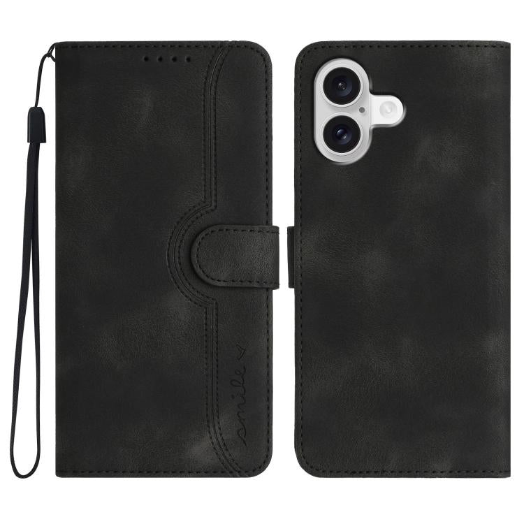 For iPhone 17 Heart Pattern Skin Feel Leather Phone Case(Black) - iPhone 17 Cases by buy2fix | Online Shopping UK | buy2fix
