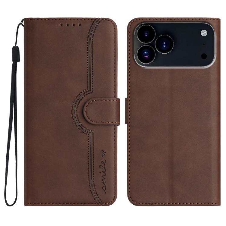 For iPhone 17 Pro Max Heart Pattern Skin Feel Leather Phone Case(Brown) - iPhone 17 Pro Max Cases by buy2fix | Online Shopping UK | buy2fix