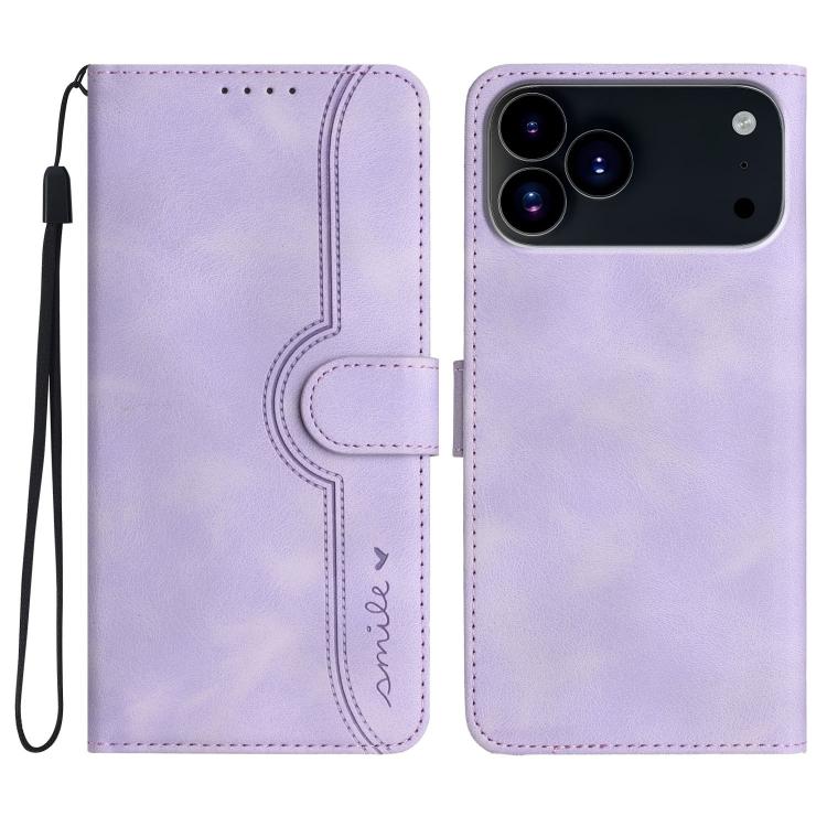 For iPhone 17 Pro Heart Pattern Skin Feel Leather Phone Case(Purple) - iPhone 17 Pro Cases by buy2fix | Online Shopping UK | buy2fix