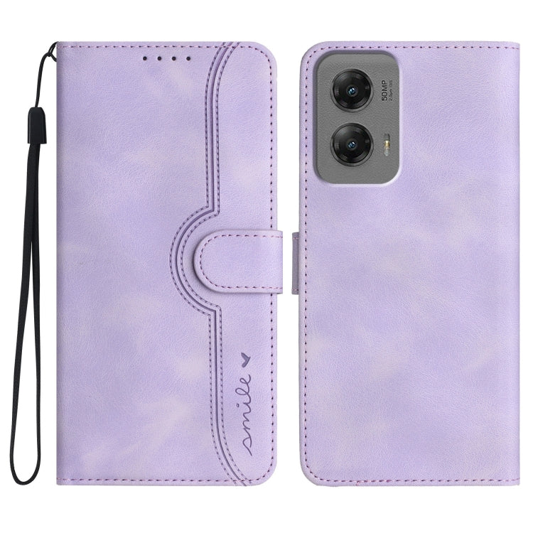 For Motorola Moto G Stylus 5G 2024 Heart Pattern Skin Feel Leather Phone Case(Purple) - Motorola Cases by buy2fix | Online Shopping UK | buy2fix