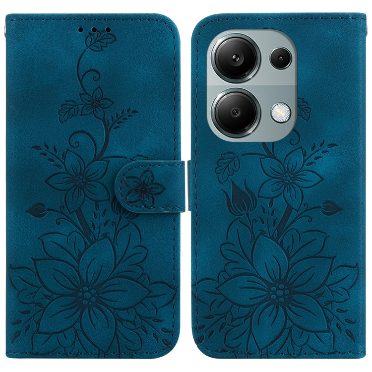 For Xiaomi Redmi Note 13 Pro 4G Lily Embossed Leather Phone Case(Dark Blue) - Note 13 Pro Cases by buy2fix | Online Shopping UK | buy2fix