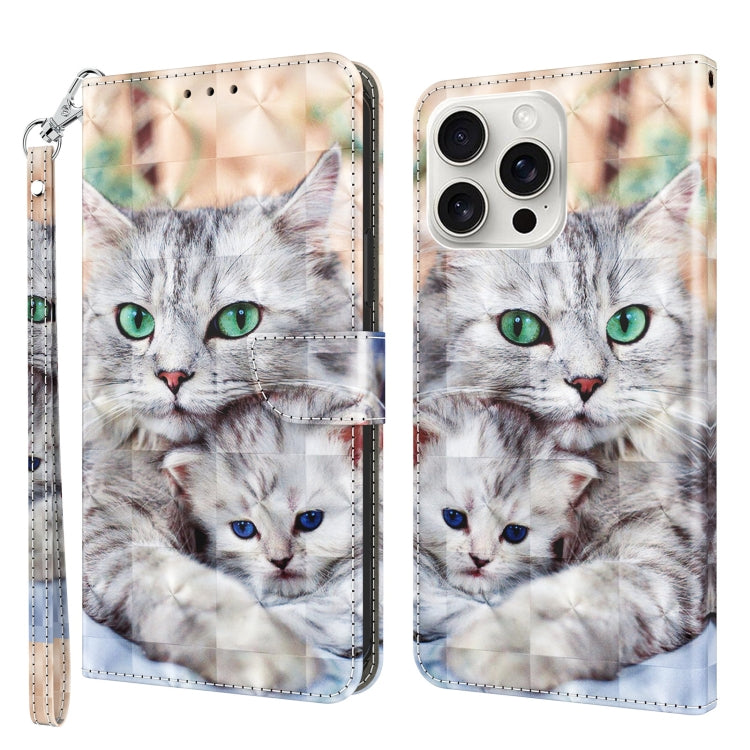 For iPhone 16 Pro Max 3D Painted Leather Phone Case(Two Loving Cats) by buy2fix