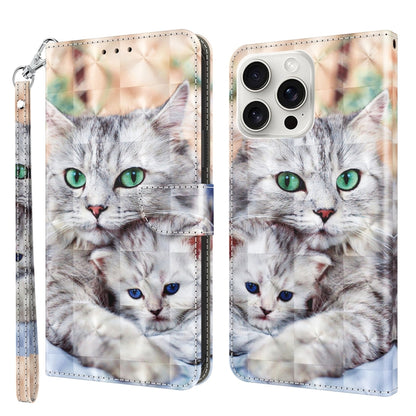 For iPhone 16 Pro Max 3D Painted Leather Phone Case(Two Loving Cats) by buy2fix