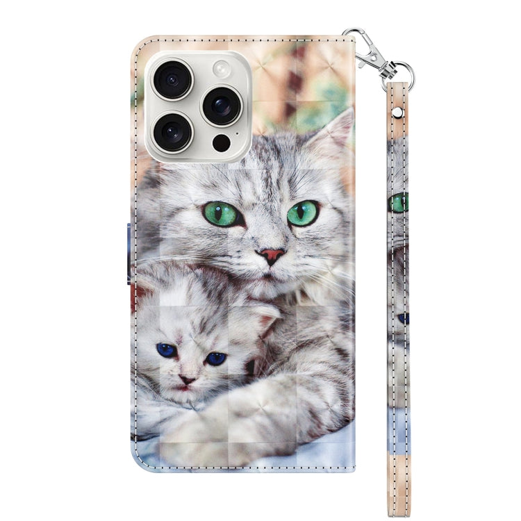 For iPhone 16 Pro Max 3D Painted Leather Phone Case(Two Loving Cats) by buy2fix