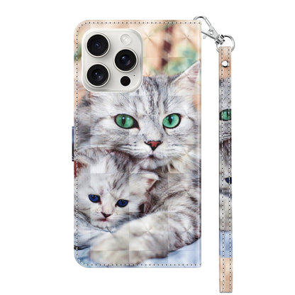 For iPhone 16 Pro Max 3D Painted Leather Phone Case(Two Loving Cats) by buy2fix