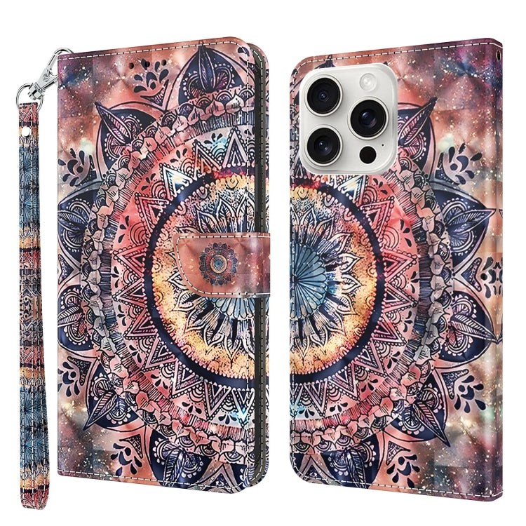 For iPhone 16 Pro Max 3D Painted Leather Phone Case(Colorful Mandala) - iPhone 16 Pro Max Cases by buy2fix | Online Shopping UK | buy2fix