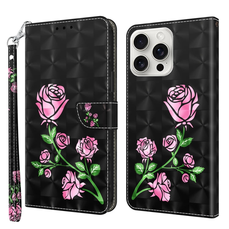 For iPhone 16 Pro 3D Painted Leather Phone Case(Rose) - iPhone 16 Pro Cases by buy2fix | Online Shopping UK | buy2fix