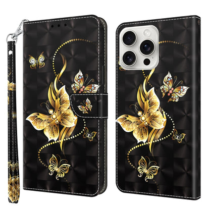 For iPhone 16 Pro 3D Painted Leather Phone Case(Golden Swallow Butterfly) - iPhone 16 Pro Cases by buy2fix | Online Shopping UK | buy2fix