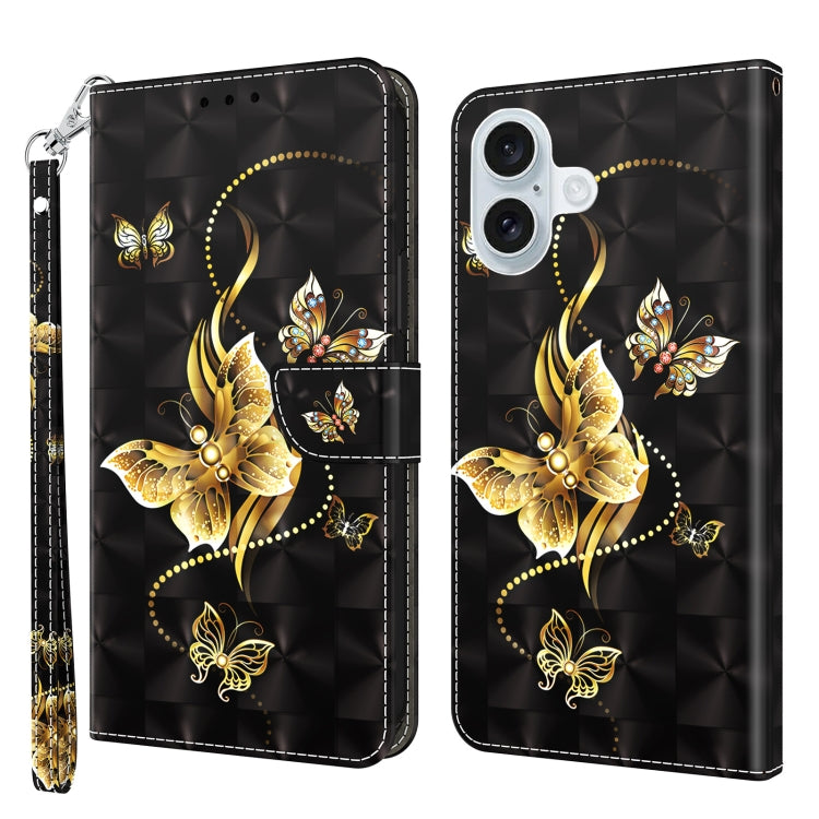 For iPhone 16 Plus 3D Painted Leather Phone Case(Golden Swallow Butterfly) - iPhone 16 Plus Cases by buy2fix | Online Shopping UK | buy2fix