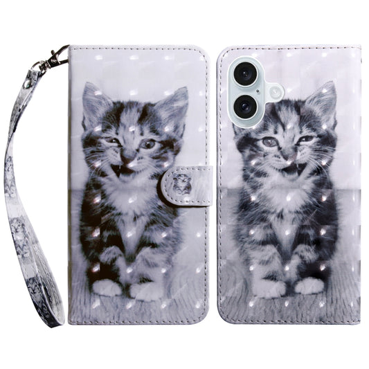 For iPhone 16 3D Painted Leather Phone Case(Smile Cat) - iPhone 16 Cases by buy2fix | Online Shopping UK | buy2fix