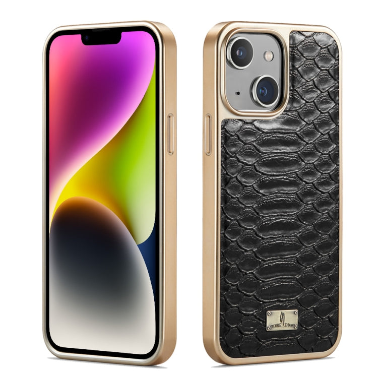 For iPhone 14 Plus Fierre Shann Python Texture Electroplating PU Phone Case(Black) - iPhone 14 Plus Cases by FIERRE SHANN | Online Shopping UK | buy2fix