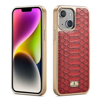 For iPhone 14 Plus Fierre Shann Python Texture Electroplating PU Phone Case(Red) - iPhone 14 Plus Cases by FIERRE SHANN | Online Shopping UK | buy2fix