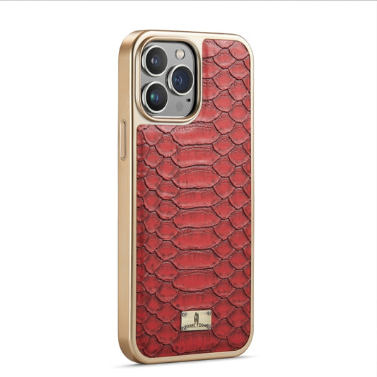 For iPhone 14 Plus Fierre Shann Python Texture Electroplating PU Phone Case(Red) - iPhone 14 Plus Cases by FIERRE SHANN | Online Shopping UK | buy2fix