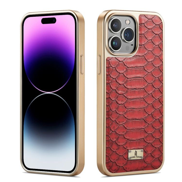 For iPhone 14 Pro Fierre Shann Python Texture Electroplating PU Phone Case(Red) - iPhone 14 Pro Cases by FIERRE SHANN | Online Shopping UK | buy2fix
