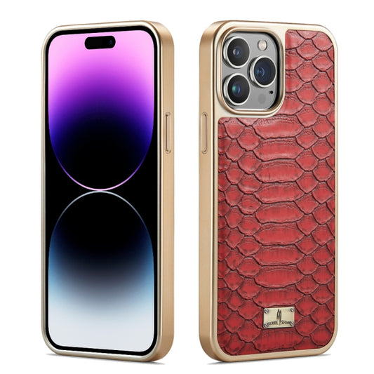 For iPhone 14 Pro Fierre Shann Python Texture Electroplating PU Phone Case(Red) - iPhone 14 Pro Cases by FIERRE SHANN | Online Shopping UK | buy2fix