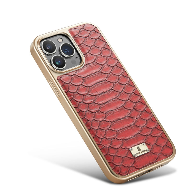 For iPhone 14 Pro Fierre Shann Python Texture Electroplating PU Phone Case(Red) - iPhone 14 Pro Cases by FIERRE SHANN | Online Shopping UK | buy2fix