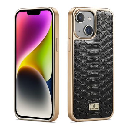 For iPhone 15 Fierre Shann Python Texture Electroplating PU Phone Case(Black) - iPhone 15 Cases by FIERRE SHANN | Online Shopping UK | buy2fix