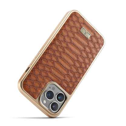 For iPhone 15 Fierre Shann Python Texture Electroplating PU Phone Case(Brown) - iPhone 15 Cases by FIERRE SHANN | Online Shopping UK | buy2fix