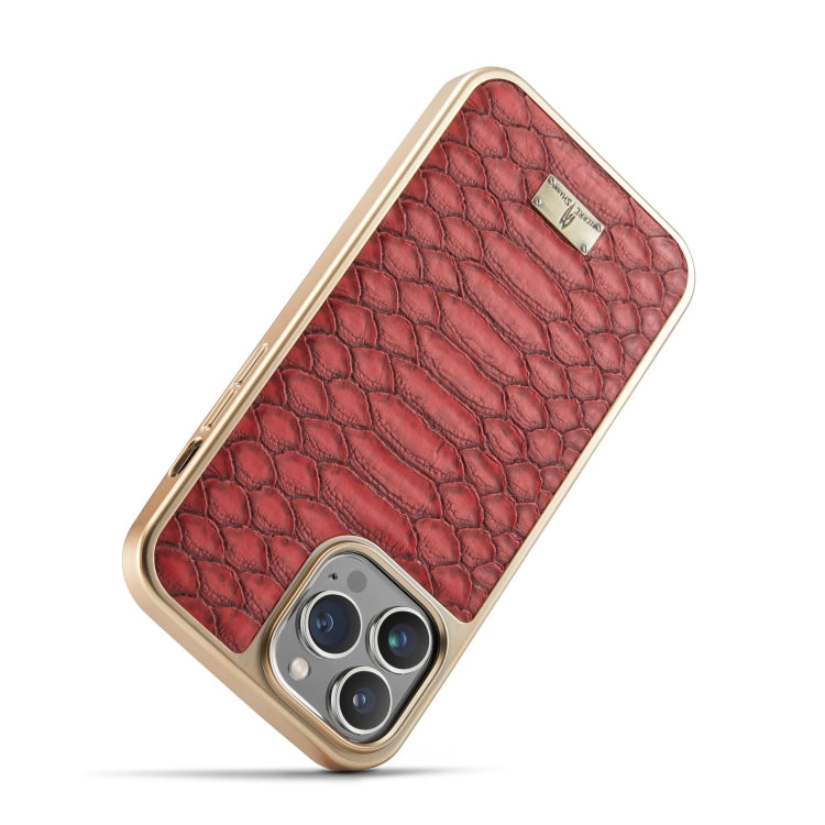 For iPhone 15 Plus Fierre Shann Python Texture Electroplating PU Phone Case(Red) - iPhone 15 Plus Cases by FIERRE SHANN | Online Shopping UK | buy2fix