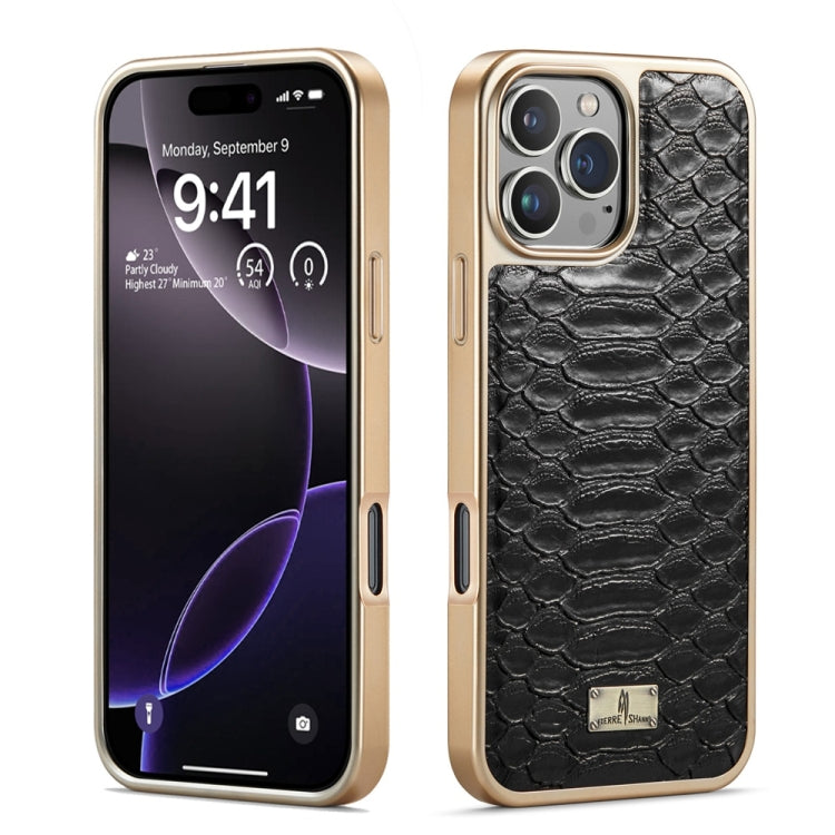 For iPhone 16 Pro Max Fierre Shann Python Texture Electroplating PU Phone Case(Black) - iPhone 16 Pro Max Cases by FIERRE SHANN | Online Shopping UK | buy2fix