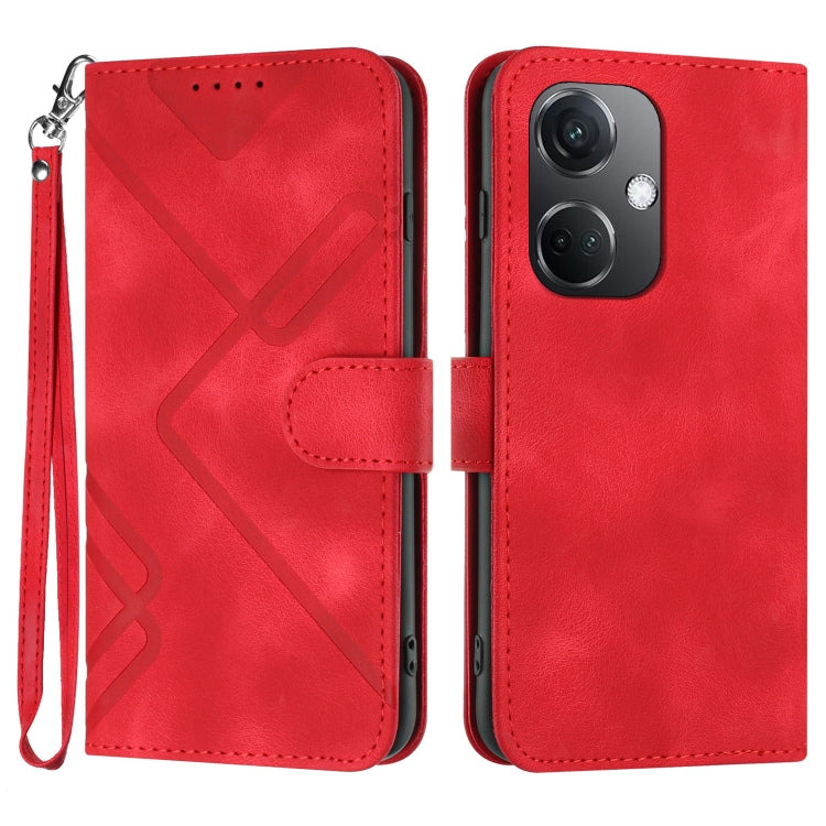 For OPPO K11 Line Pattern Skin Feel Leather Phone Case(Red) - OPPO Cases by buy2fix | Online Shopping UK | buy2fix