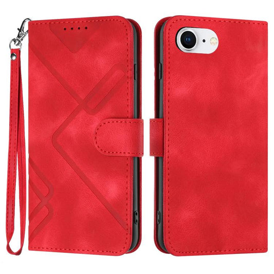 For iPhone 16e Line Pattern Skin Feel Leather Phone Case(Red) by buy2fix