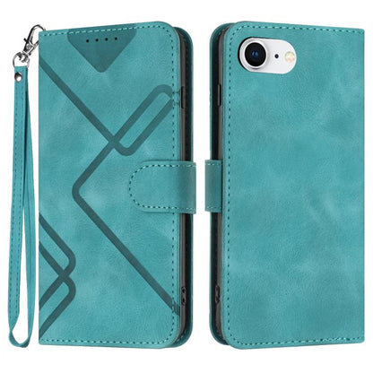 For iPhone 16e Line Pattern Skin Feel Leather Phone Case(Light Blue) by buy2fix