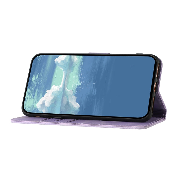 For iPhone 16e Line Pattern Skin Feel Leather Phone Case(Light Purple) by buy2fix