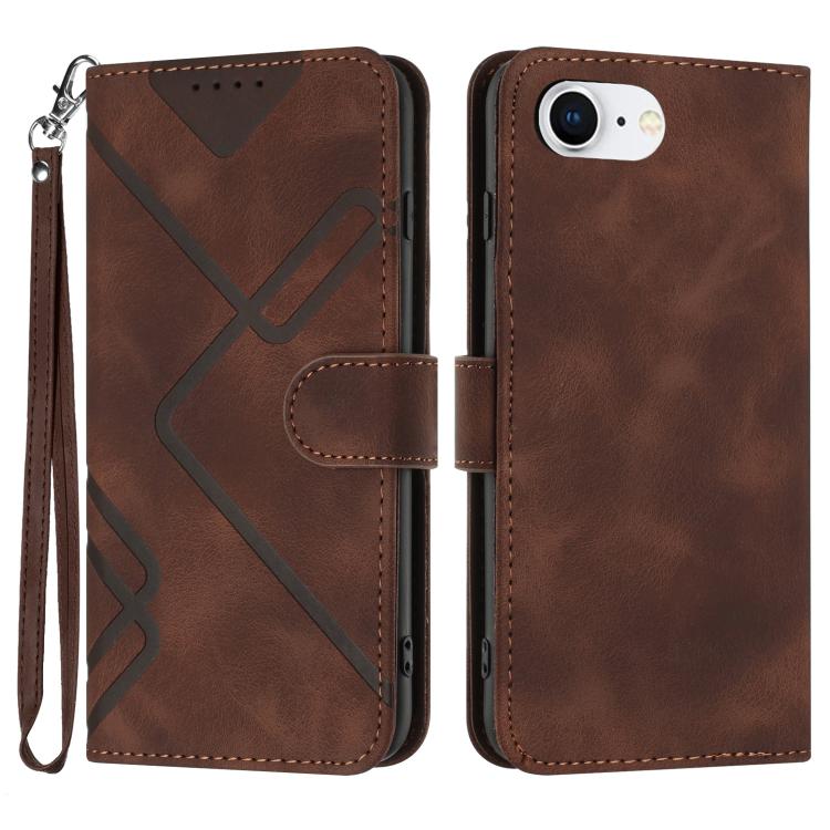 For iPhone 16e Line Pattern Skin Feel Leather Phone Case(Coffee) by buy2fix