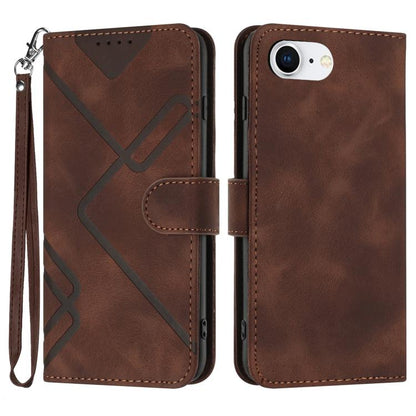 For iPhone 16e Line Pattern Skin Feel Leather Phone Case(Coffee) by buy2fix