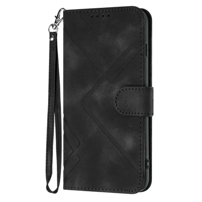 For iPhone 16e Line Pattern Skin Feel Leather Phone Case(Black) by buy2fix