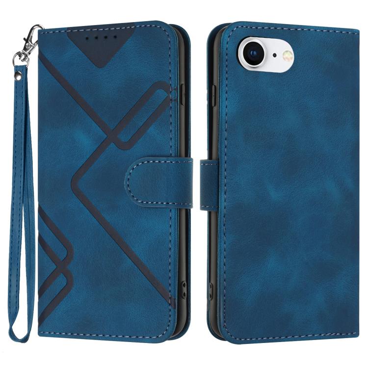 For iPhone 16e Line Pattern Skin Feel Leather Phone Case(Royal Blue) by buy2fix