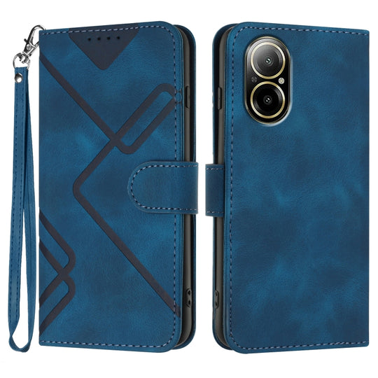 For Realme C67 4G Global Line Pattern Skin Feel Leather Phone Case(Royal Blue)
