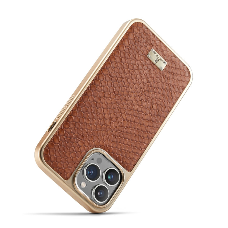 For iPhone 14 Fierre Shann Snake Texture Electroplating PU Phone Case(Brown) - iPhone 14 Cases by FIERRE SHANN | Online Shopping UK | buy2fix