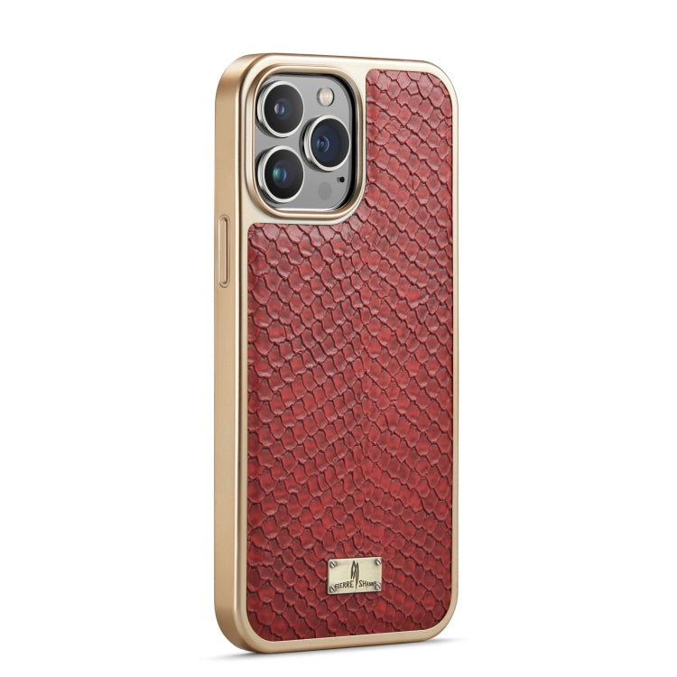 For iPhone 14 Pro Max Fierre Shann Snake Texture Electroplating PU Phone Case(Red) - iPhone 14 Pro Max Cases by FIERRE SHANN | Online Shopping UK | buy2fix