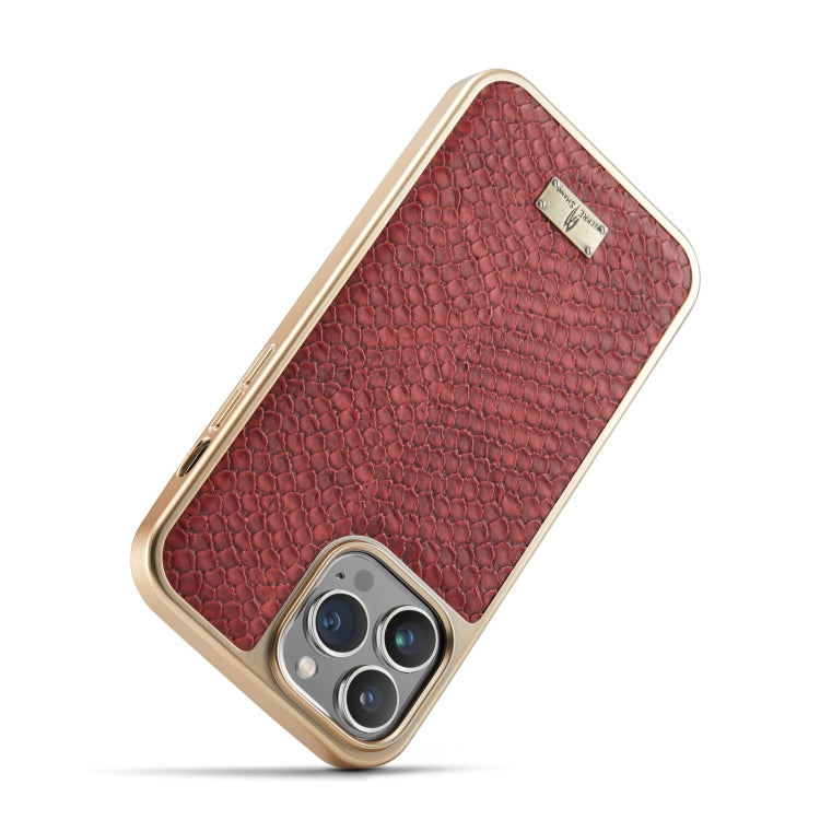 For iPhone 14 Pro Max Fierre Shann Snake Texture Electroplating PU Phone Case(Red) - iPhone 14 Pro Max Cases by FIERRE SHANN | Online Shopping UK | buy2fix