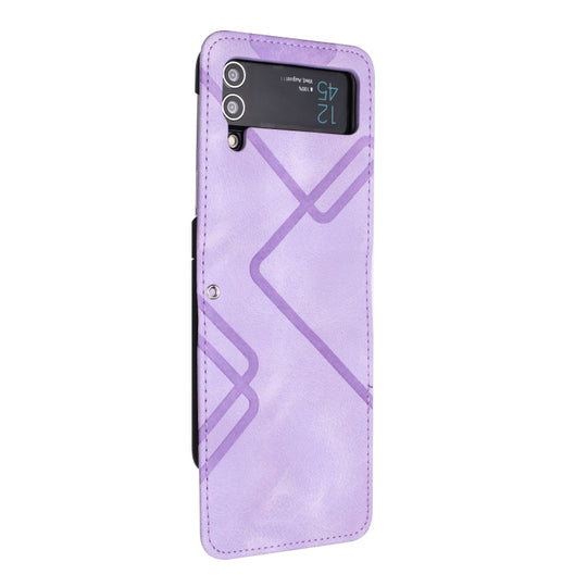 For Samsung Galaxy Z Flip4 Line Pattern Skin Feel Leather Phone Case(Light Purple)