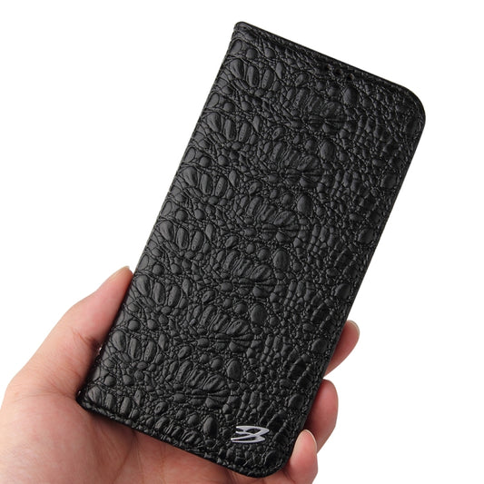 For iPhone 15 Pro Max Fierre Shann Crocodile Texture Magnetic Genuine Leather Phone Case(Black) by FIERRE SHANN