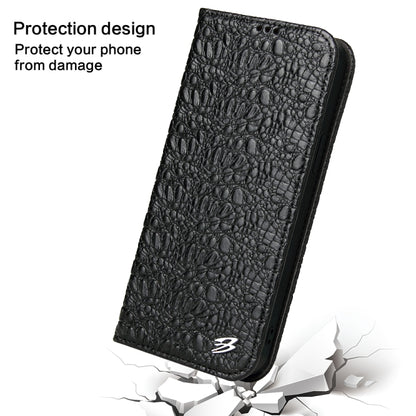 For iPhone 15 Pro Max Fierre Shann Crocodile Texture Magnetic Genuine Leather Phone Case(Black) - iPhone 15 Pro Max Cases by FIERRE SHANN | Online Shopping UK | buy2fix