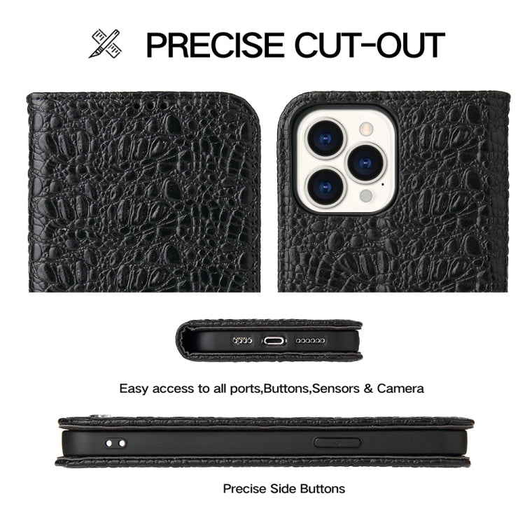 For iPhone 15 Pro Fierre Shann Crocodile Texture Magnetic Genuine Leather Phone Case(Black) - iPhone 15 Pro Cases by FIERRE SHANN | Online Shopping UK | buy2fix