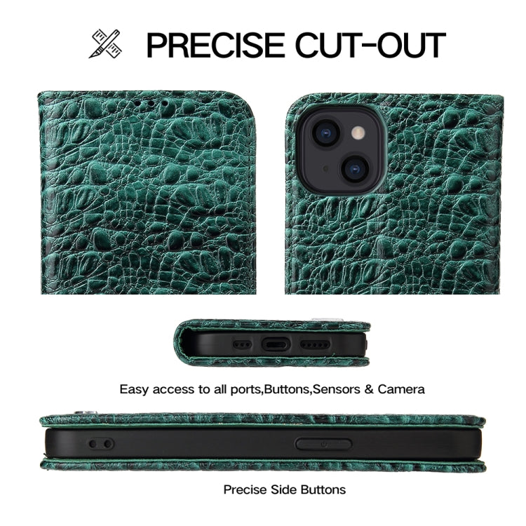 For iPhone 15 Plus Fierre Shann Crocodile Texture Magnetic Genuine Leather Phone Case(Green) - iPhone 15 Plus Cases by FIERRE SHANN | Online Shopping UK | buy2fix
